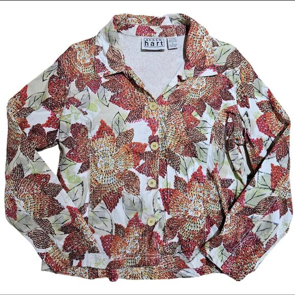 90s cottagecore boho earth tones floral jacket - Picture 1 of 3